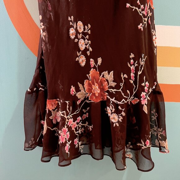 Vintage Brown Floral Dress | Beading | Wedding Guest Dress Late Summer Flowy - Picture 3 of 10